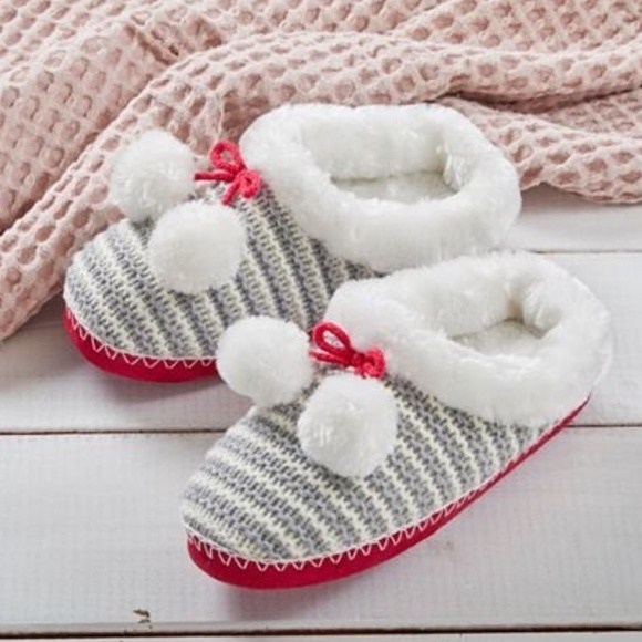 Isototoner Totes Striped Knit Pom Pom Slippers - Picture 2 of 4